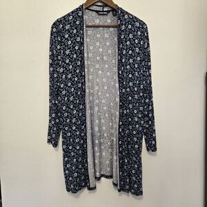 LANDS' END Cardigan‎ Size Small Petite S/P Navy Floral Lightweight Pockets